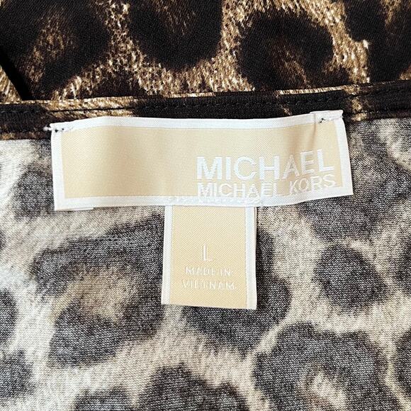 MICHAEL Michael Kors Wrap Dress Gold Chain Straps Animal Print Ruffle Women Larg - Picture 4 of 5